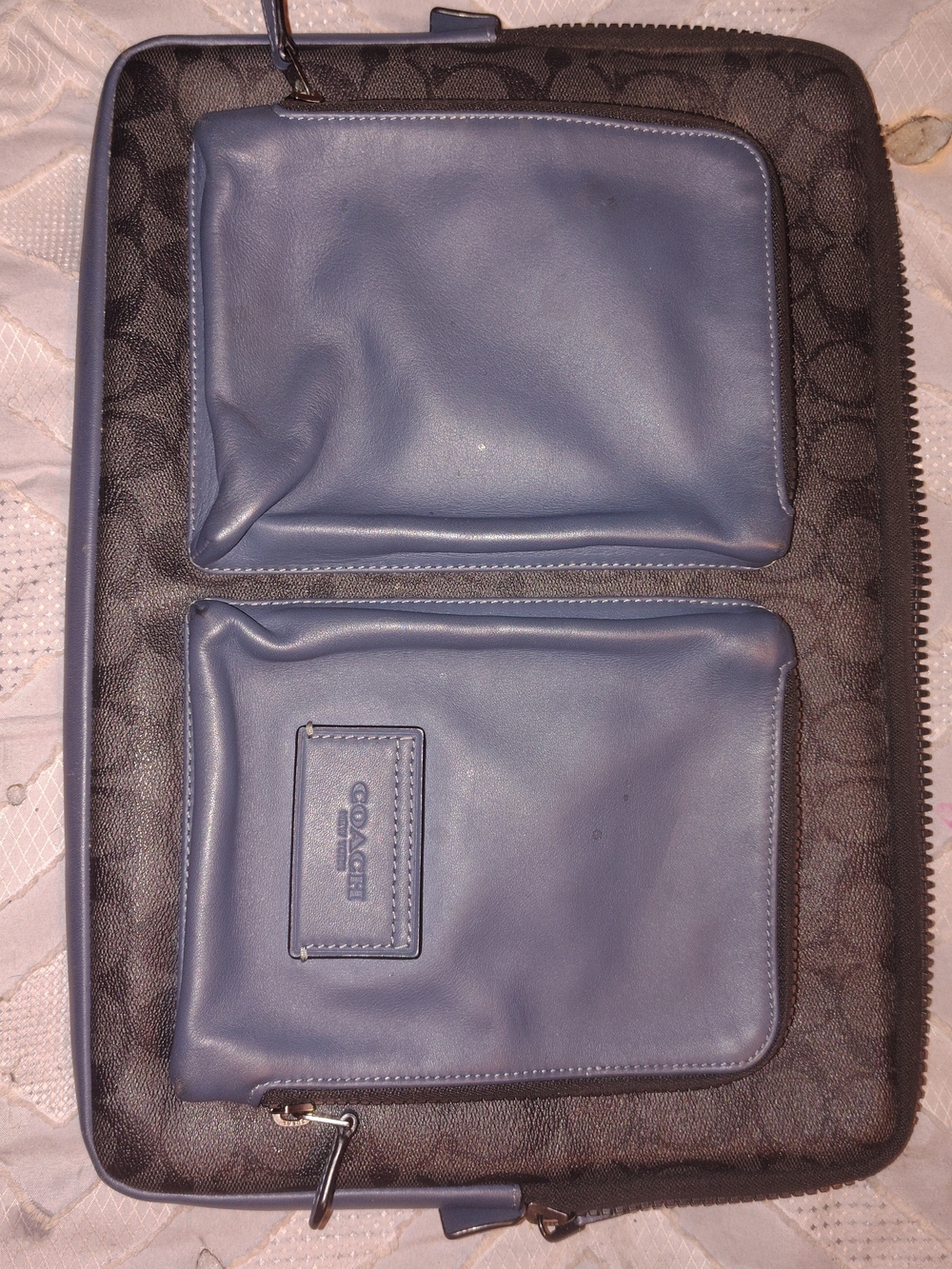 Coach Signature Tech Organizer with Blue Leather Front Pockets